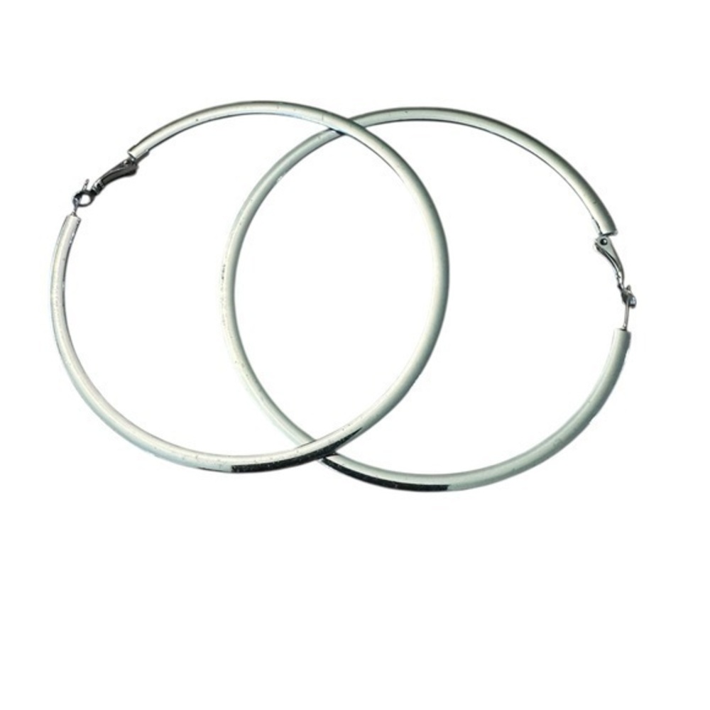 Silver Tone Large Shiny Hoop Earrings